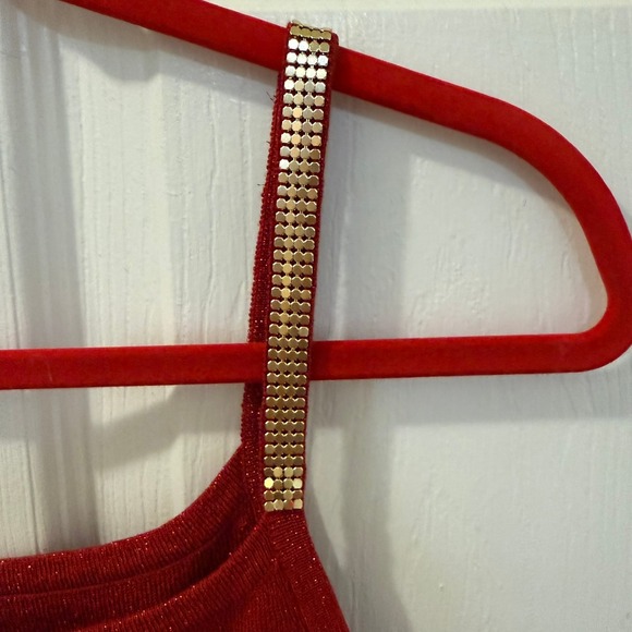 Michelle Antonelli Red Shimmer Gold Silk Blouse Tank Top Size M Holiday‎ Party - Picture 4 of 9
